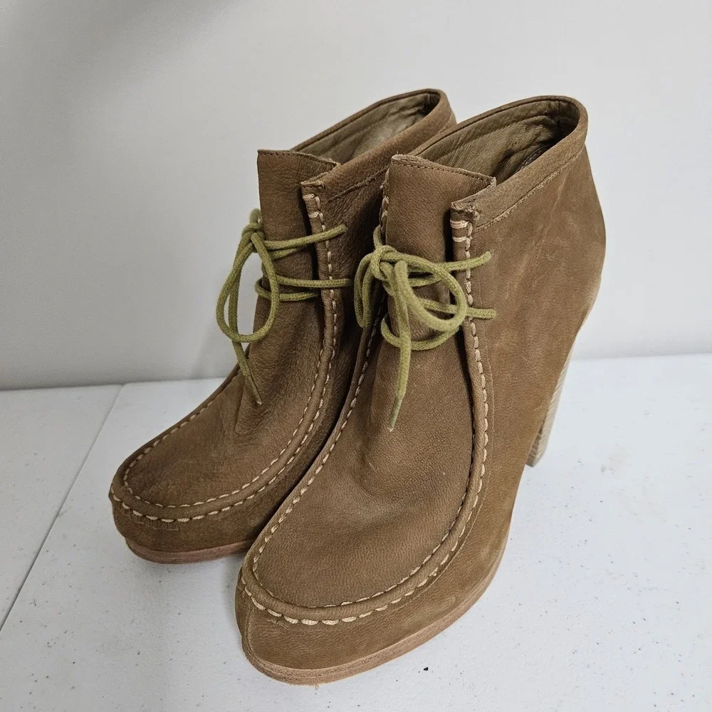 Dolce Vita Booties Women 8 Brown Leather Lace Up Moc‎ Toe Block Heel Hippie Boho